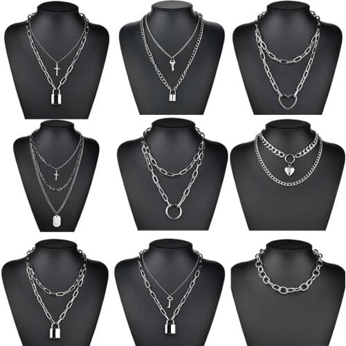 Punk Chain choker On Neck Lock Charms Cross Heart Pendant Large Chains Women jewelry Gifts Goth Necklace wholesale items