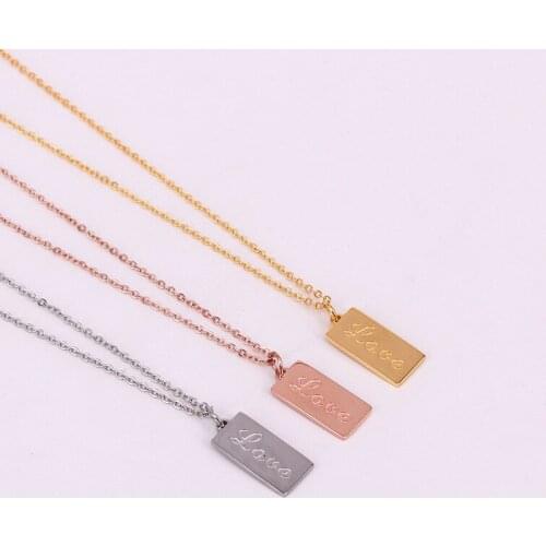 Stainless Steel Geometric Square Love English Letter Pendant Necklace clavicle chain Rose gold Women Party Wedding Xmas Gift