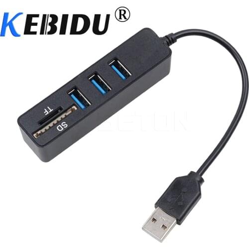 Kebidu High Speed 2 in 1 3 Ports USB Hub 2.0 with Card Reader USB Splitter 480Mbps For SD/TF For PC Laptop Black White