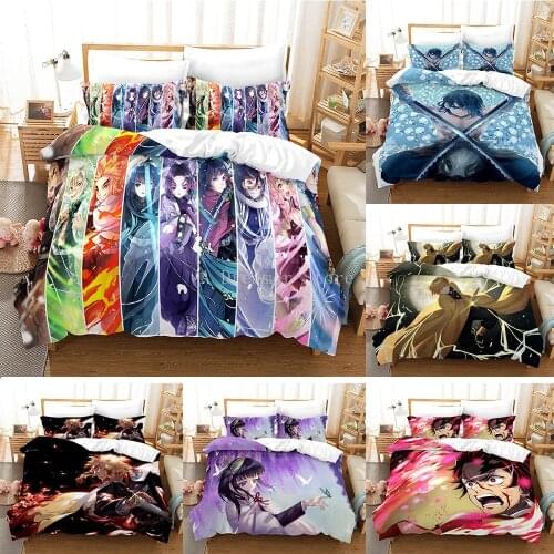Anime Demon Blade Bedding Set Demon Slayer Duvet Cover 3D Print Japan Cartoon Anime Bed Quilt Cover Pillowcase (No Sheets)