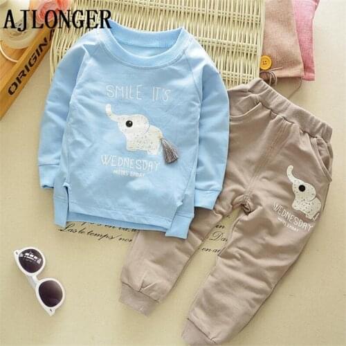 Autumn Winter Kids Clothing Sets Baby Boys Girls Cartoon Elephant Cotton Set Winter Children Clothes Child T-Shirt+Pants Su