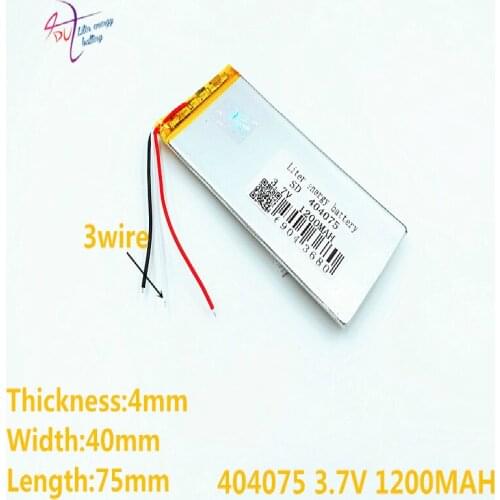 3 line 3.7V 1200mAh 384075 404075 Lithium Polymer Li-Po li ion Rechargeable Battery For Mp3 MP4 MP5 GPS mobile bluetooth