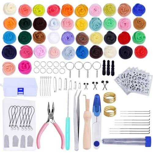 LMDZ Needle Felting Kit Wool Felt Tools Wool Roving for Felting Wool Needle Hand Spinning DIY Craft Making Ideal Gift (42Colors)