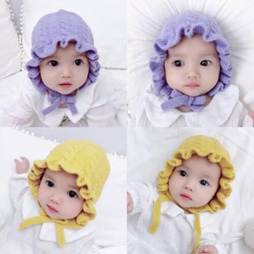 Cute Princess Baby Girl Hat Laciness Knit Winter Newborn Hat Baby Bonnet Enfant Hats Kids Cap for Girls Warm Baby Beanie Cap