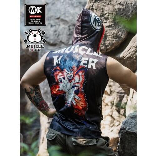 Muscle killer new mesh fitness sport sleeveless mens hoodie wukong zipper popular logo fitness training clothing