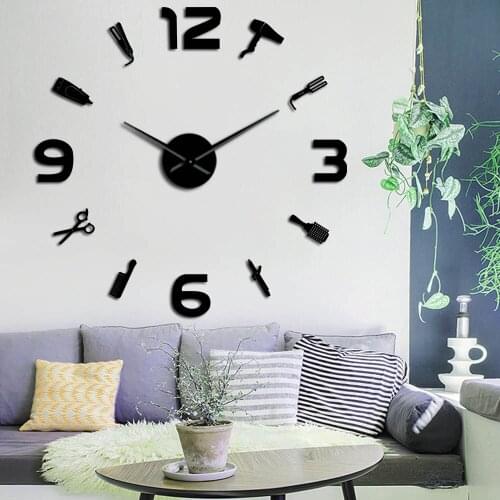 DIY Wall Clock Mirror Surface Barber Barber Shop Giant Toolkits Decorative Wall Watch Hairdresser Gift Beauty Salon Wall Art