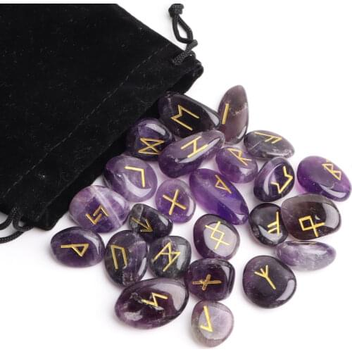 25Pcs Natural Chakra Crystal Fortune-telling Divination Rune Stones Amethyst Agate Lump Manual Sculpture Reiki Healing Decor