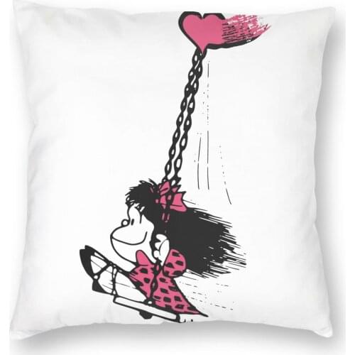 Love You Mafalda Pillow Cover Home Decor Cute Kawaii Cartoon Cushion Cover Throw Pillow for Home Polyester Double-sided Printing