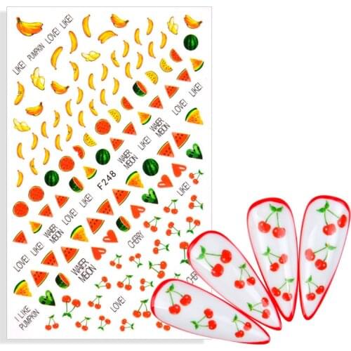 2021 NEW Fruit Stickers For Nails Lemon Watermelon Cherries Strawberry Banana Adhesive Stickers For DIY Summer Nail Decorations