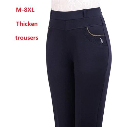 2020 New Women Winter Warm Velvet Thick Trousers With High Waist Elastic Middle aged Mother Stretch Straight Pants Plus Size 8XL