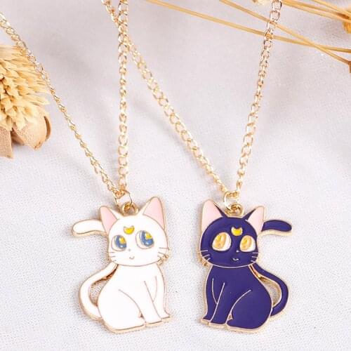 New Cartoon Animal Necklace Creative Black And White Cat Alloy Pendant Fashion Men And Women Jewelry Couple Collar Jewelry Gift