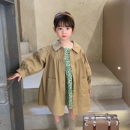 Autumn girls new arrival fashion solid color trench coats 1-6 years kids loose all-match outwears