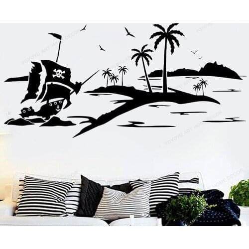 Island Pirate vinyl wall sticker Kids room Wall Decal Wild Quote pirate wall decor Home art mural HJ603