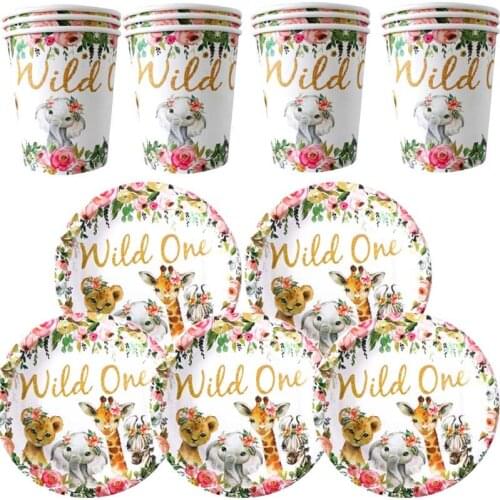 Happy Birthday Events Party Wiild One Theme Dishes Glass Baby Shower Decorate Cups Plates Kids Favors Pet Tableware 60pcs/lot