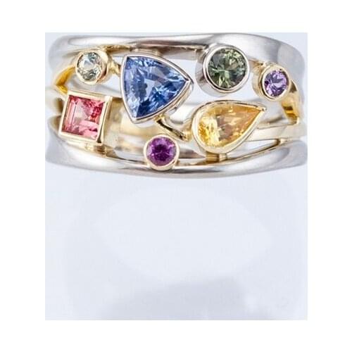 Colorful Women Hollow Out Geometric Stone Rings Cocktail Party Female Finger Ring Fancy Stylish Rings Jewelry Wholesale