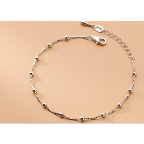 Slim 100% Real. 925 Sterling Silver Fine Jewelry Round Ball Beads Box Chain Bracelet Charms C-S4597