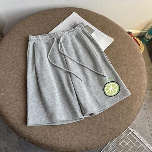 Harajuku Elastic High Waist Fruits Lime Printing Sports Shorts Grey Casual Loose Sweatpants Summer Women Clothing Cycling Shorts