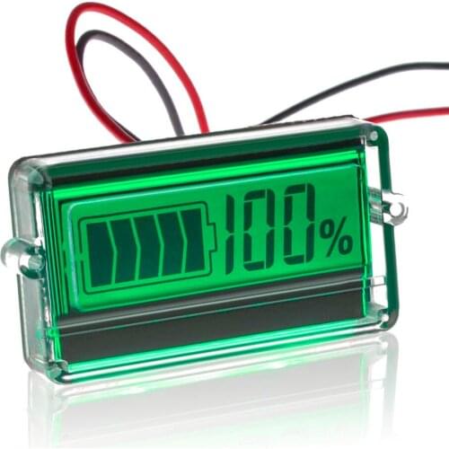 TH01 8-63V LCD Green Backlight Lead Acid Li-Ion Battery Capacity Indicator Display with Stylish Transparent Housing 12000733_G