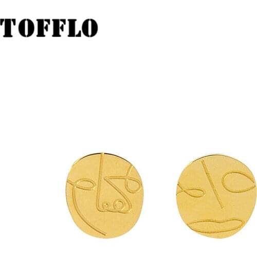 TOFFLO Stainless Steel Jewelry Abstract Art Line Face Portrait Earrings Individual Stud Earrings For Female BSF312