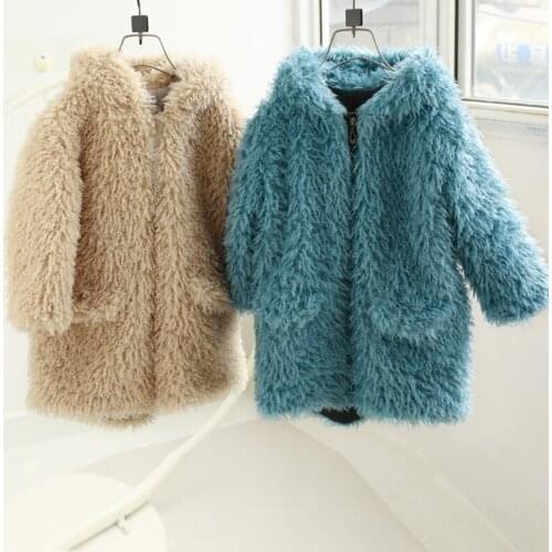 Baby Girls Winter fluffy Wool Coat Fashion Long Sleeve Soild zipper Thicken Christmas Outwear coats for little girls Coat 2-7Y