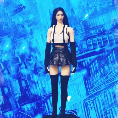 1/6 CJG-W029 Female Clothing Model Tifa Skirt Vest Stocking Costume Set Fit 12'' Soldier Action Figure Body