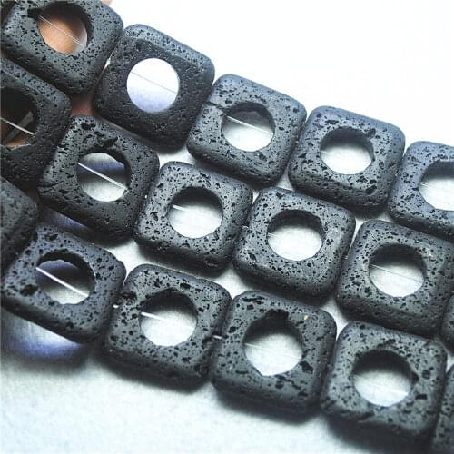 13PCS Nature Black Lava Stone Hollow Square Shape Size 30MM Volcano Beads For Men Jewelry Making Accessories Free Shippings