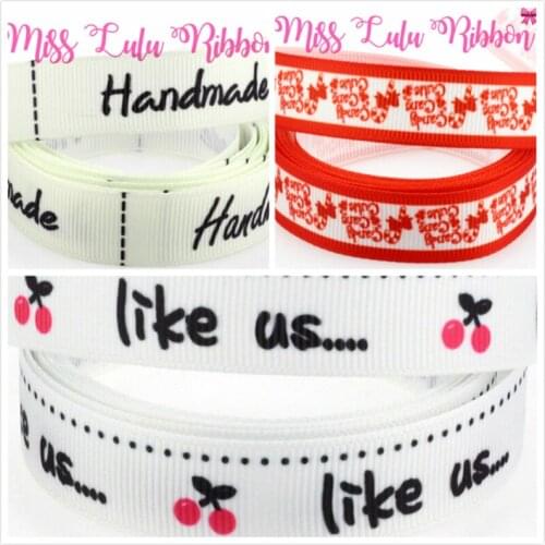 16mm-75mm "Handmade/Candy/Like us" Pattern Printed Grosgrain Ribbon/Foe Christmas Present Materials DIY hair bands 50 yards/roll