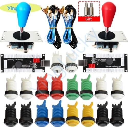 2 Player Arcade Joystick Kit 8 Way SANWA Joystick + Happ Type Push Button Zero Delay Encoder to PC MAME Raspberry Pi Game