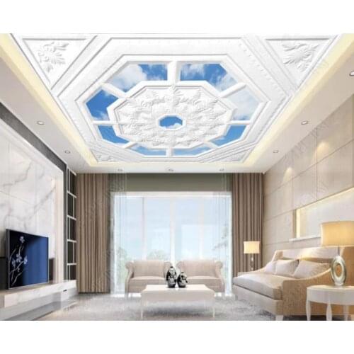 Custom 3D Ceiling Mural Wallpaper 3D Embossed plaster line 3D Wallpaper Living Room Photo Mural 3D Ceiling Home Improvement