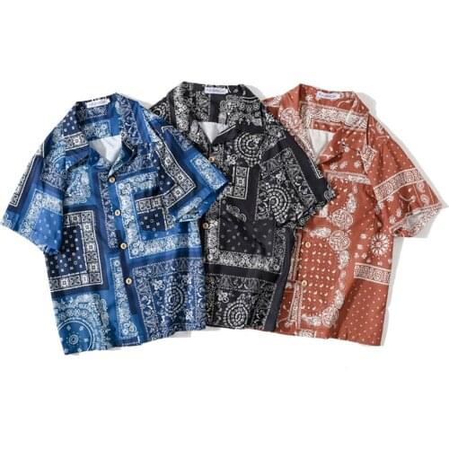 2020 Summer Paisley Print Bandana shirt Men Short Sleeve Streetwear Tops Hip Hop Style Clothes Men Fashion Design shirt Man