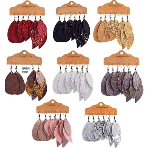 3pcs/set S Shape Pu Leather Drop Earrings For Women Boho Water Drop Leather Multilayers Earrings Set Fashion Ear Jewelry Gifts