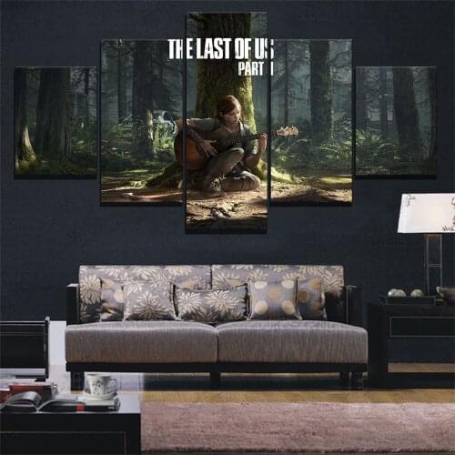 5 Piece HD Wall Art Paintings Ellie The Last of Us Part 2 Game Forest Girl Poster Artwork Canvas Paintings for Home Decor