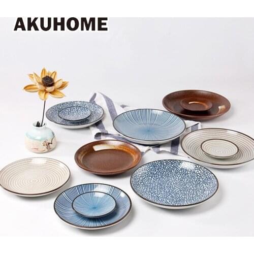 7 pieces ceramic cutlery sets plate Japanese style, dish bowl fork ceramic tableware for 2 people dinner