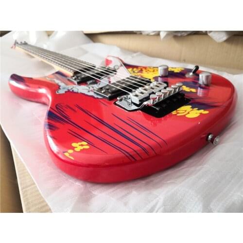 Free shipping custom 6 string electric guitar,Surfer pattern veneer,red guitar,tremolo bridge,HH pickups,chrome buttons