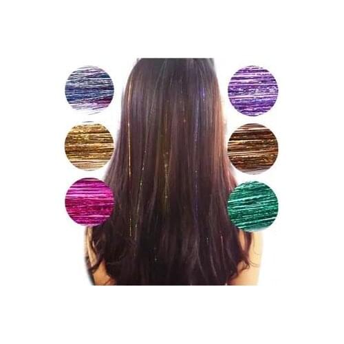 19 colors 150 strands 100 cm Tinsel Sparkle Extensions Bling twinkle hair extension Party Holographic hair accessories