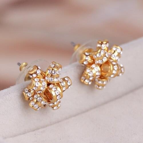 Diamond-studded metal multi-layer gift knot flower-shaped earrings