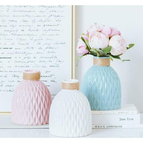 Europe Geometric Hemp rope ceramic vases Creative Fashion Dried flowers containers Tabletop small vase Home Wedding decoration