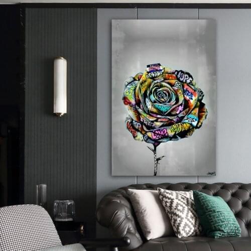 Graffiti Art Canvas Painting Rose Flower Inspirational Posters Posters Print Wall Art Picture Living Room Home Decoration
