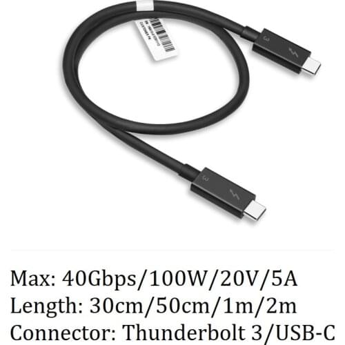 Intel Certified Thunderbolt 3.0 Cable USB-C to USB-C Supports 100W Charging 40Gbps Data Transfer for Type-C Macbook 1.6 50cm2m