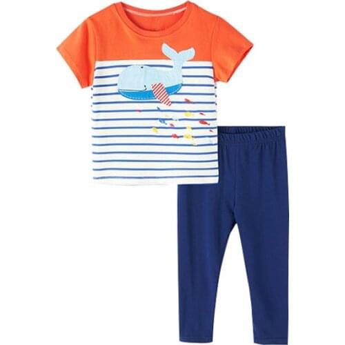 Jumping Meters Summer Suits Girls Two-piece Childrens Short-sleeved Trousers Pattern Cute Children Animal Whale Clothes