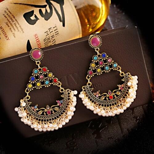 Colorful Earrings For Women Pendant Jewelry Indian Jhumka Aesthetic Earring Dangle Pearl Beads Ear Rings For Girl New Year Gifts