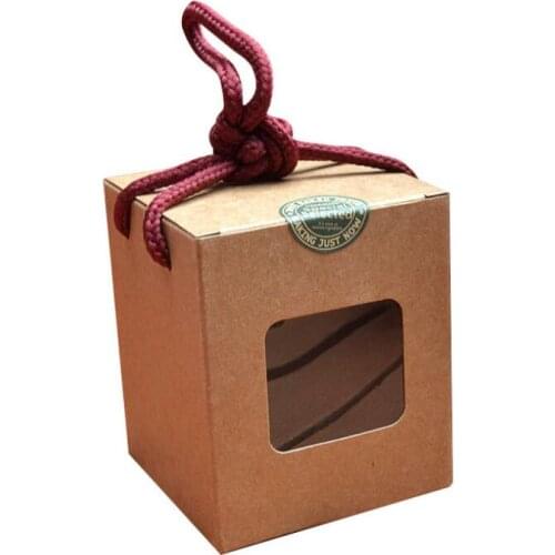 Creative design kraft paper gift box With Clear Window honey jam tea brown sugar box Candy Box With Rope LX2412