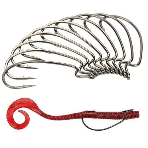 10Pcs/Set High Carbon Steel Crank Hook Barb Fish Worm Hooks Jig Circle Soft Bait Texas Rig Wide Gap Hooks 1# 2# 1/0# 2/0# 3/0