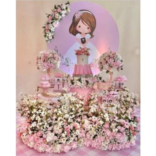 Round First Communion Backdrop Boy and girl’s meeting baptism photo party Custom Backdrop Vinyl Photocall YY-860