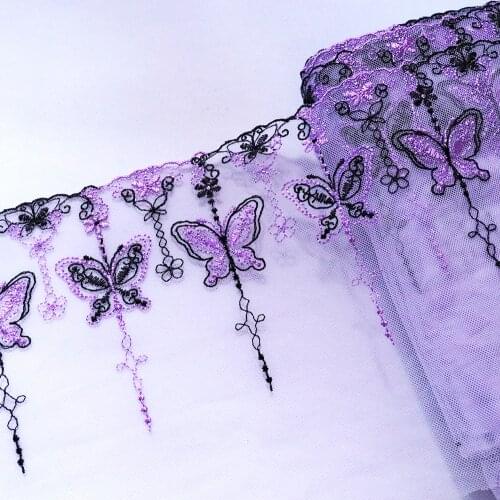 1 Meter Butterfly Embroidered Lace Trim Dress Sewing Mesh Lace Fabric Lingerie Lace Handmade Clothes Accessories Purple Pink DIY