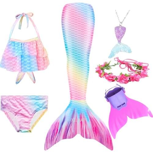 Girls Mermaid Tails Bikini Swimming Suits Children Swimsuit With Monofin for Kids Princess Costume Swimmable Dresses