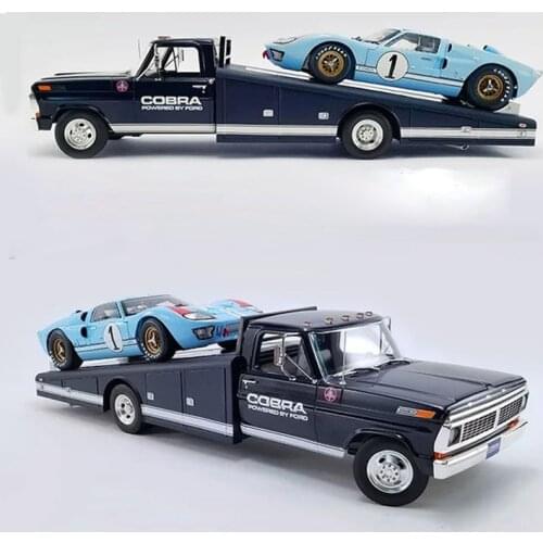 Diecast 1: 18 Scale 1970 Ford Cobra F350 Trailer Simulation Alloy Car Metal Model Simulation Collection Souvenir Boys Adult Gift