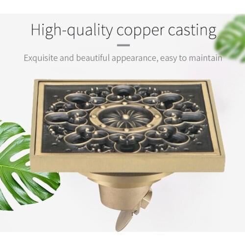 LTJ Antique Brass Anti-odor Drains Waste Drainer Bathroom Floor Drain Cover Stopper Bathroom Shower Drain Hair Catcher GD10150FA