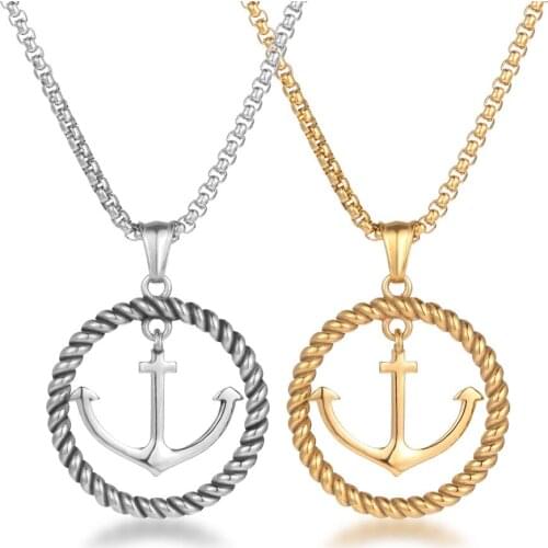 JHSL New Men Anchor Pendant Necklace 60cm Stainless Steel Chain Silver Gold Color Fashion Jewelry Gift New 2021