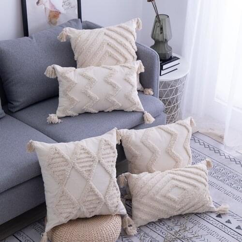 Tassels Cushion Cover Boho Tufted Geometry Beige Throw Pillow Cover Decorative Pillowcase 45x45cm Home Decor for Living Room